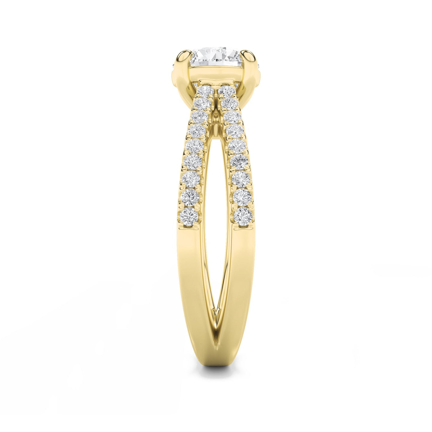 2 Ct Round (F/VS) Lab Grown Diamond Prong 14K Yellow Gold Cross Shank Accented Engagement Ring