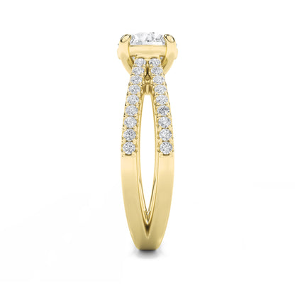 2 Ct Round (F/VS) Lab Grown Diamond Prong 14K Yellow Gold Cross Shank Accented Engagement Ring
