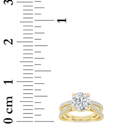 2 Ct Round (F/VS) Lab Grown Diamond Prong 14K Yellow Gold Cross Shank Accented Engagement Ring