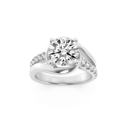 2Cttw Round Shaped Lab Grown Diamond (G/VS) Swirl Shank Accented Engagement Ring in 14K Gold