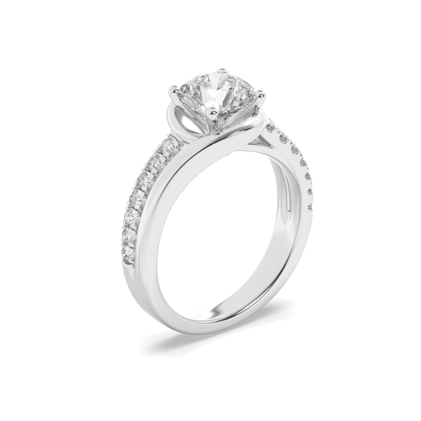2Cttw Round Shaped Lab Grown Diamond (G/VS) Swirl Shank Accented Engagement Ring in 14K Gold