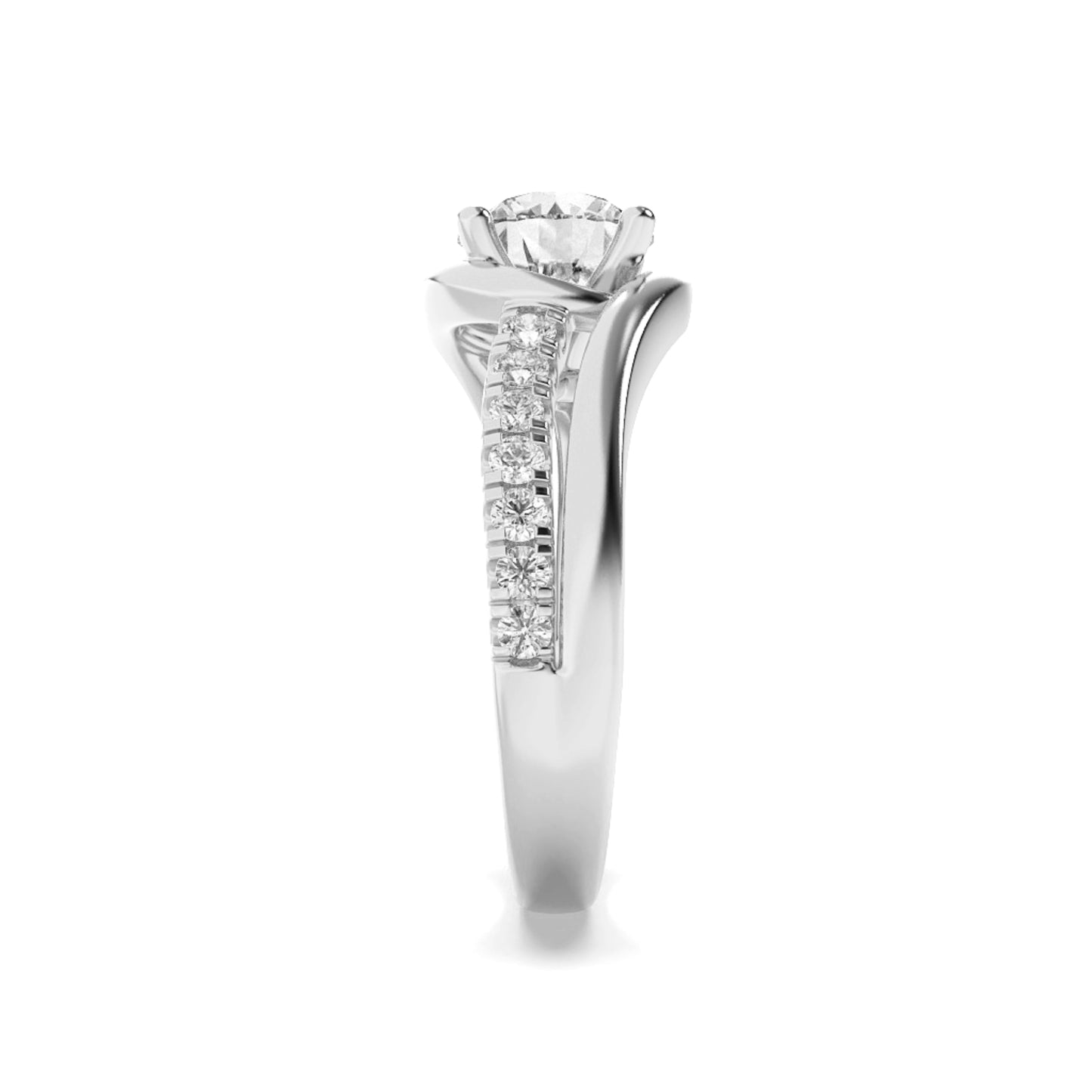 2Cttw Round Shaped Lab Grown Diamond (G/VS) Swirl Shank Accented Engagement Ring in 14K Gold