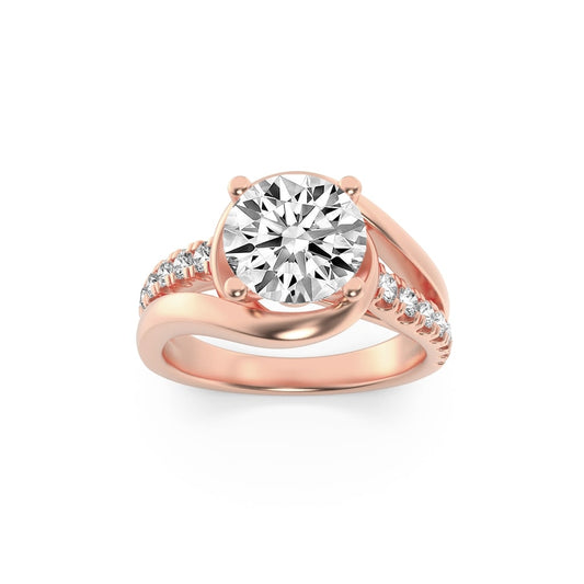 2 Ct Round (F/VS) Lab Grown Diamond Prong 14K Rose Gold Swirl Shank Accented Engagement Ring
