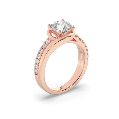 2 Ct Round (F/VS) Lab Grown Diamond Prong 14K Rose Gold Swirl Shank Accented Engagement Ring
