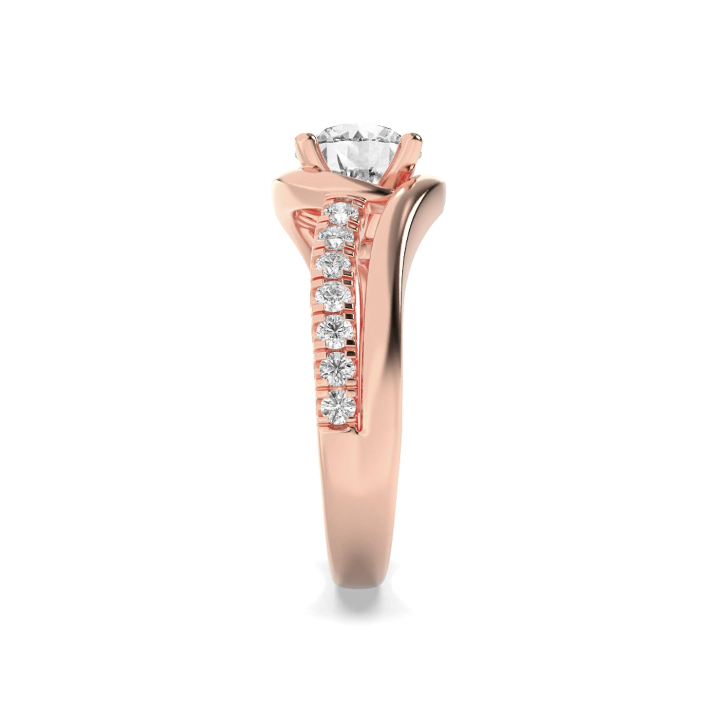 2 Ct Round (F/VS) Lab Grown Diamond Prong 14K Rose Gold Swirl Shank Accented Engagement Ring