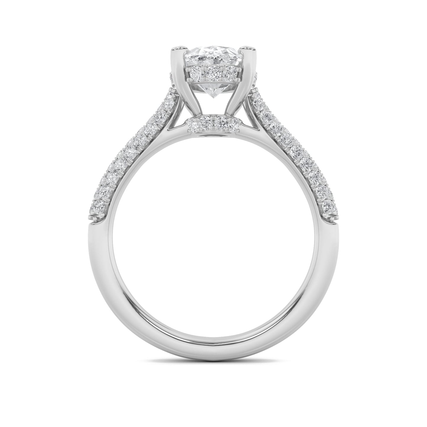 3 Ct Oval (F/VS) Lab Grown Diamond Double Prong 14K White Gold Triple Row Accented Engagement Ring