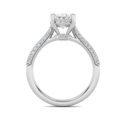 3 Ct Oval (F/VS) Lab Grown Diamond Double Prong 14K White Gold Triple Row Accented Engagement Ring