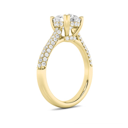 3 Ct Round (F/VS) Lab Diamond Double Prong 14K Yellow Gold Triple Row Accented Engagement Ring