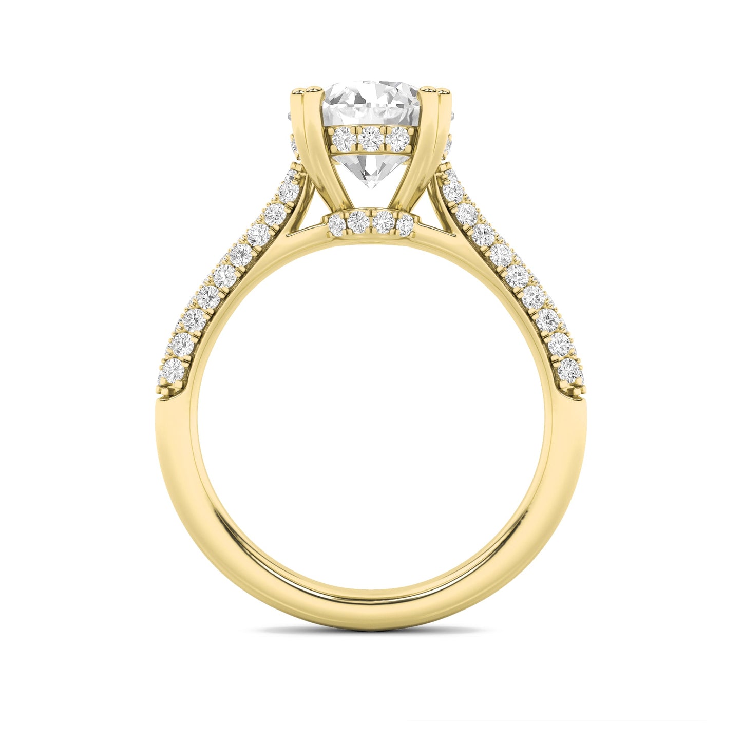 3 Ct Round (F/VS) Lab Diamond Double Prong 14K Yellow Gold Triple Row Accented Engagement Ring
