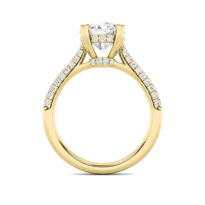 3 Ct Round (F/VS) Lab Diamond Double Prong 14K Yellow Gold Triple Row Accented Engagement Ring