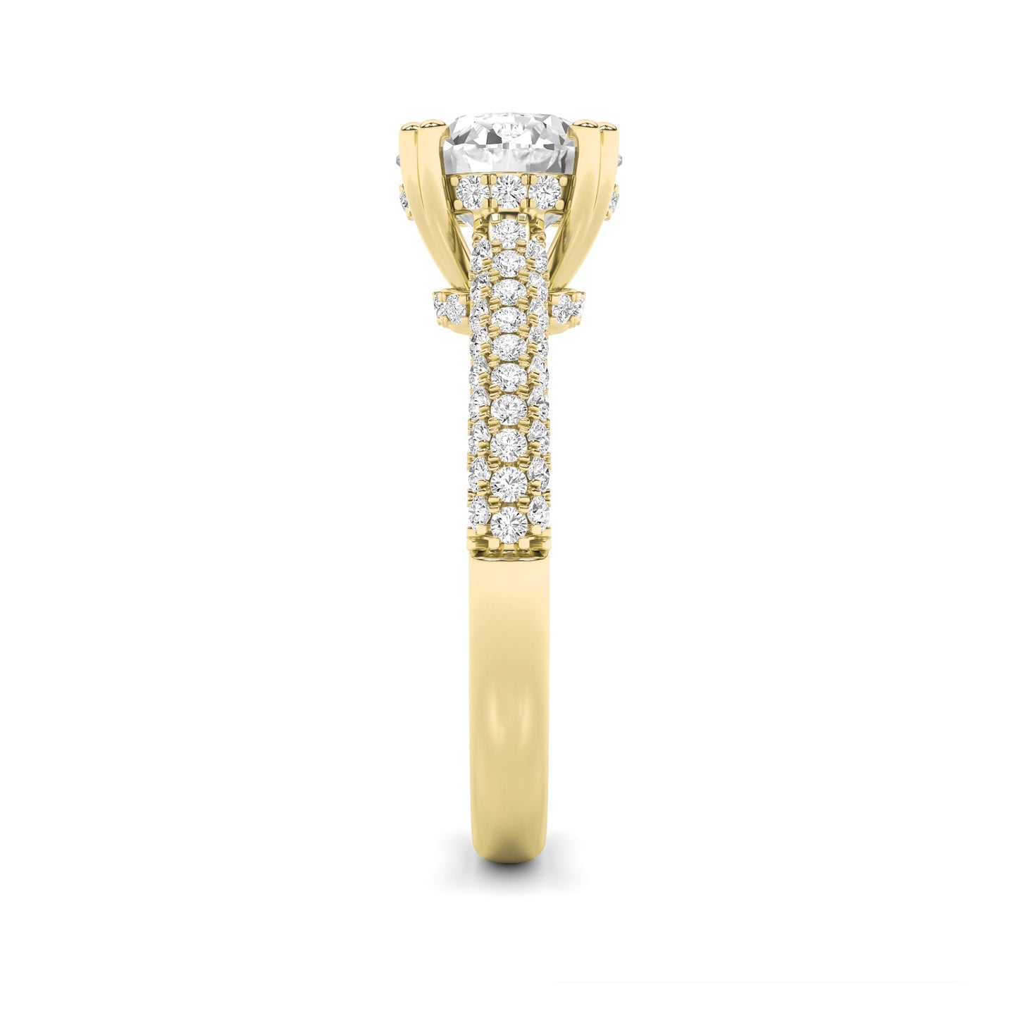 3 Ct Round (F/VS) Lab Diamond Double Prong 14K Yellow Gold Triple Row Accented Engagement Ring