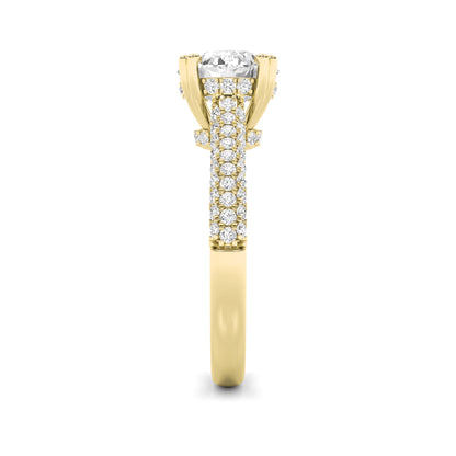 3 Ct Round (F/VS) Lab Diamond Double Prong 14K Yellow Gold Triple Row Accented Engagement Ring