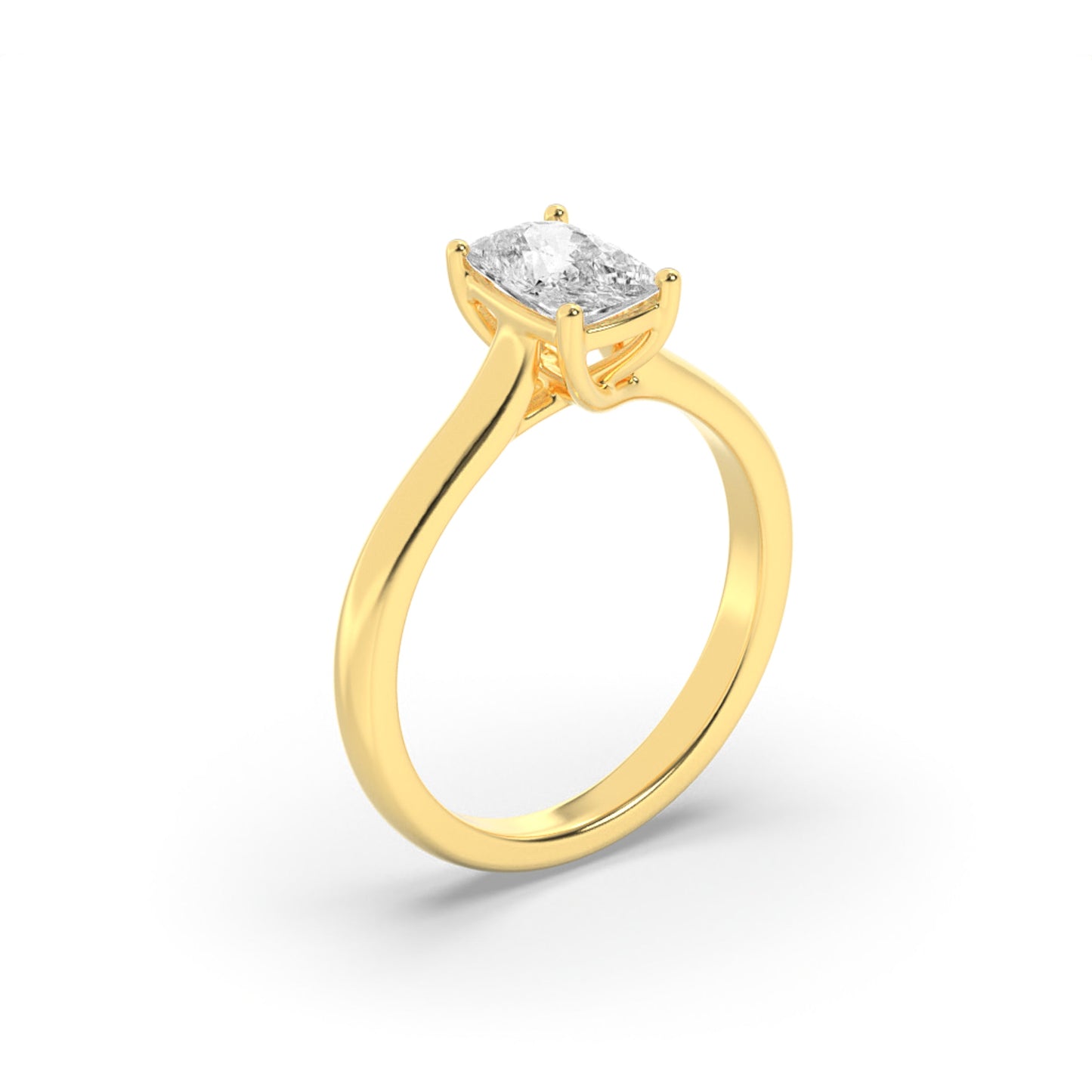 1 Ct Elongated Cushion (F/VS) Lab Grown Diamond Trellis Prong 14K Yellow Gold Plain Cathedral Solitaire Engagement Ring