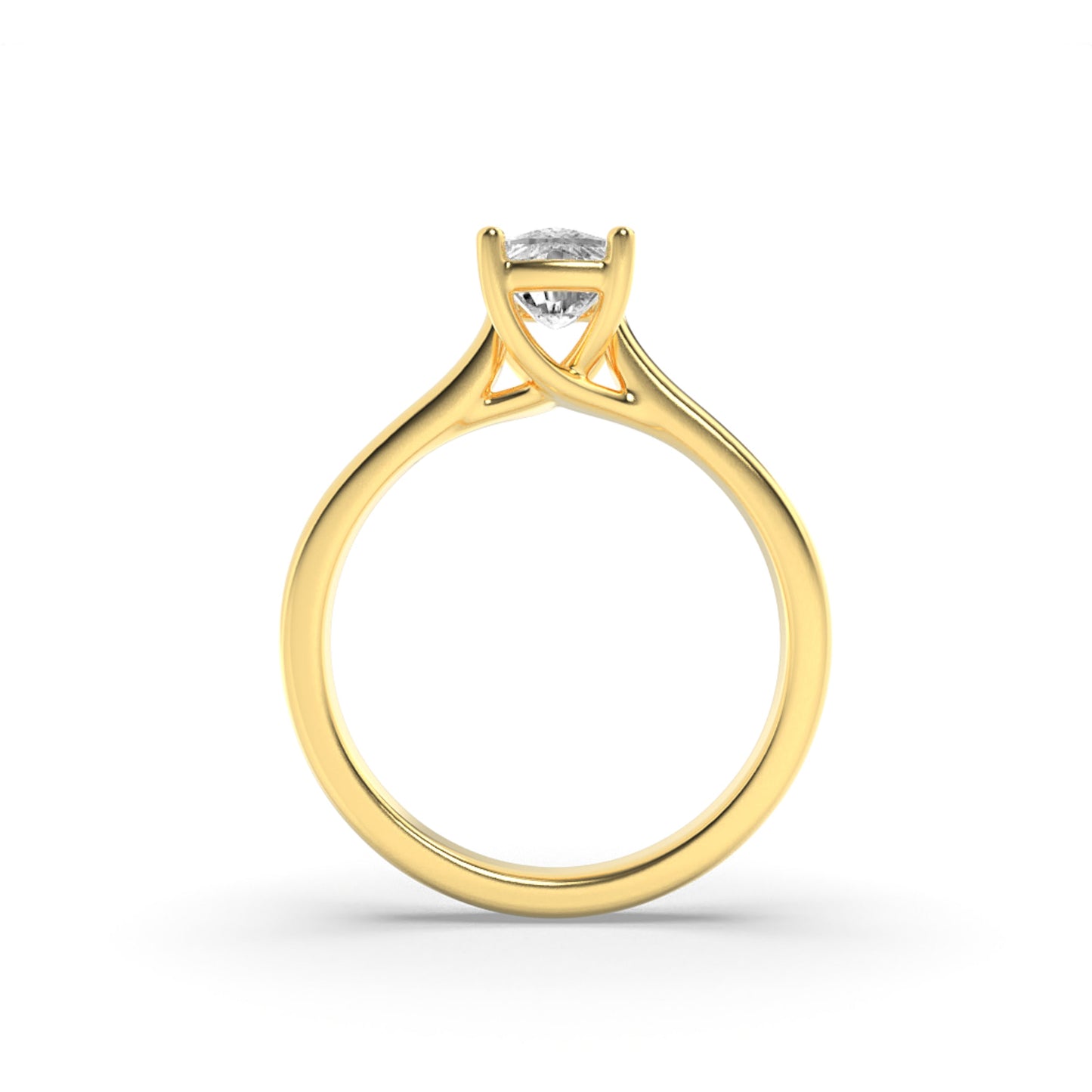 1 Ct Elongated Cushion (F/VS) Lab Grown Diamond Trellis Prong 14K Yellow Gold Plain Cathedral Solitaire Engagement Ring