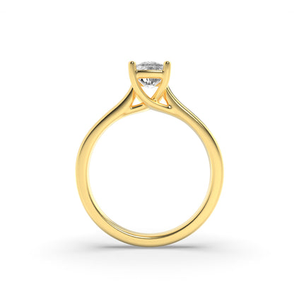 1 Ct Elongated Cushion (F/VS) Lab Grown Diamond Trellis Prong 14K Yellow Gold Plain Cathedral Solitaire Engagement Ring