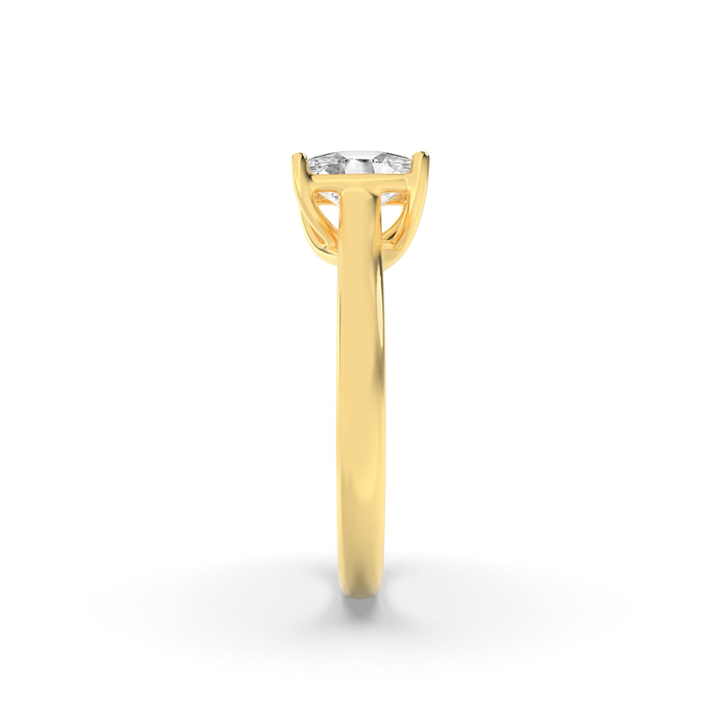 1 Ct Elongated Cushion (F/VS) Lab Grown Diamond Trellis Prong 14K Yellow Gold Plain Cathedral Solitaire Engagement Ring