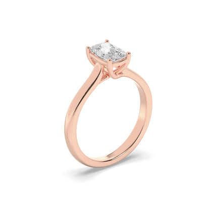 1 Ct Elongated Cushion (F/VS) Lab Grown Diamond Trellis Prong 14K Rose Gold Plain Cathedral Solitaire Engagement Ring