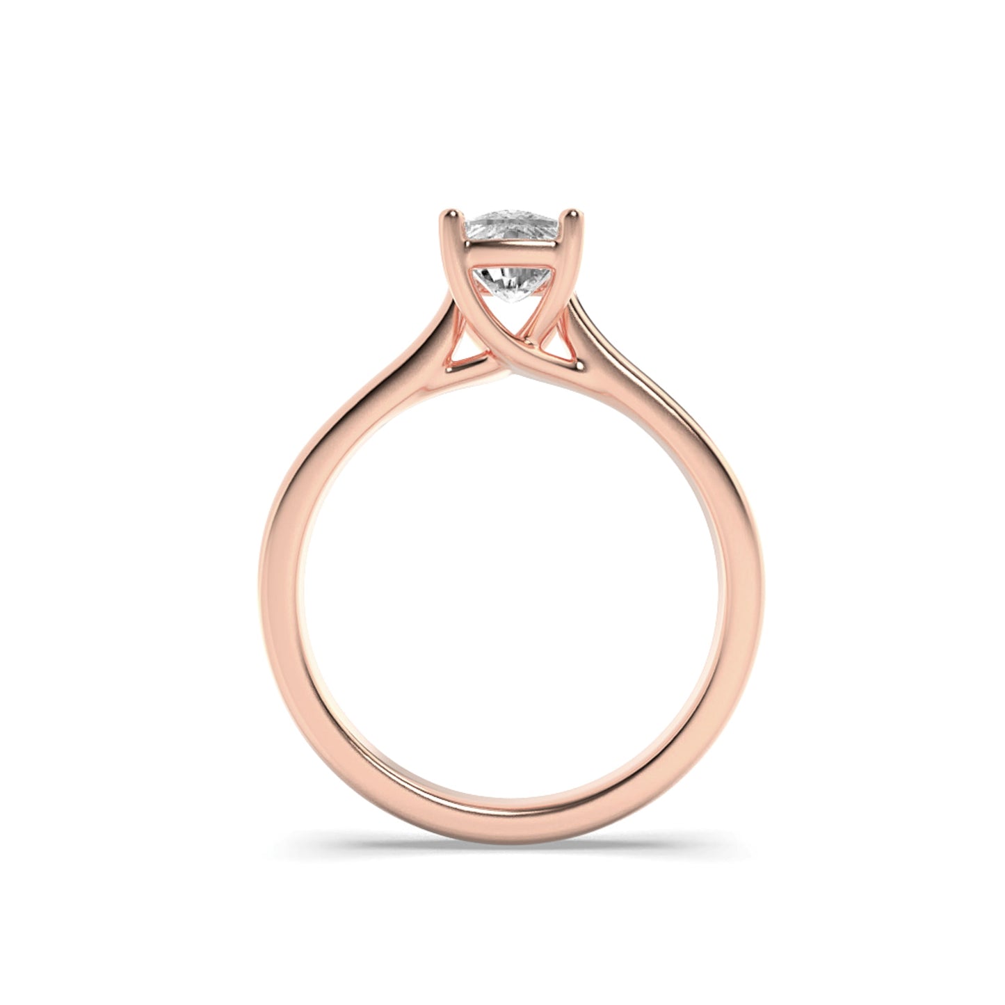 1 Ct Elongated Cushion (F/VS) Lab Grown Diamond Trellis Prong 14K Rose Gold Plain Cathedral Solitaire Engagement Ring
