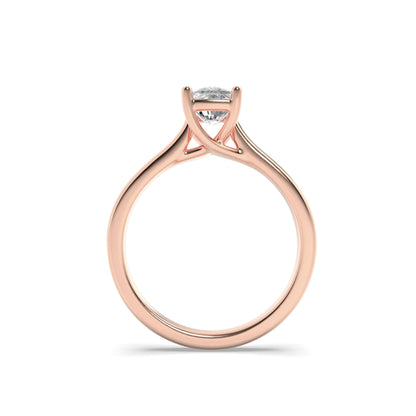 1 Ct Elongated Cushion (F/VS) Lab Grown Diamond Trellis Prong 14K Rose Gold Plain Cathedral Solitaire Engagement Ring