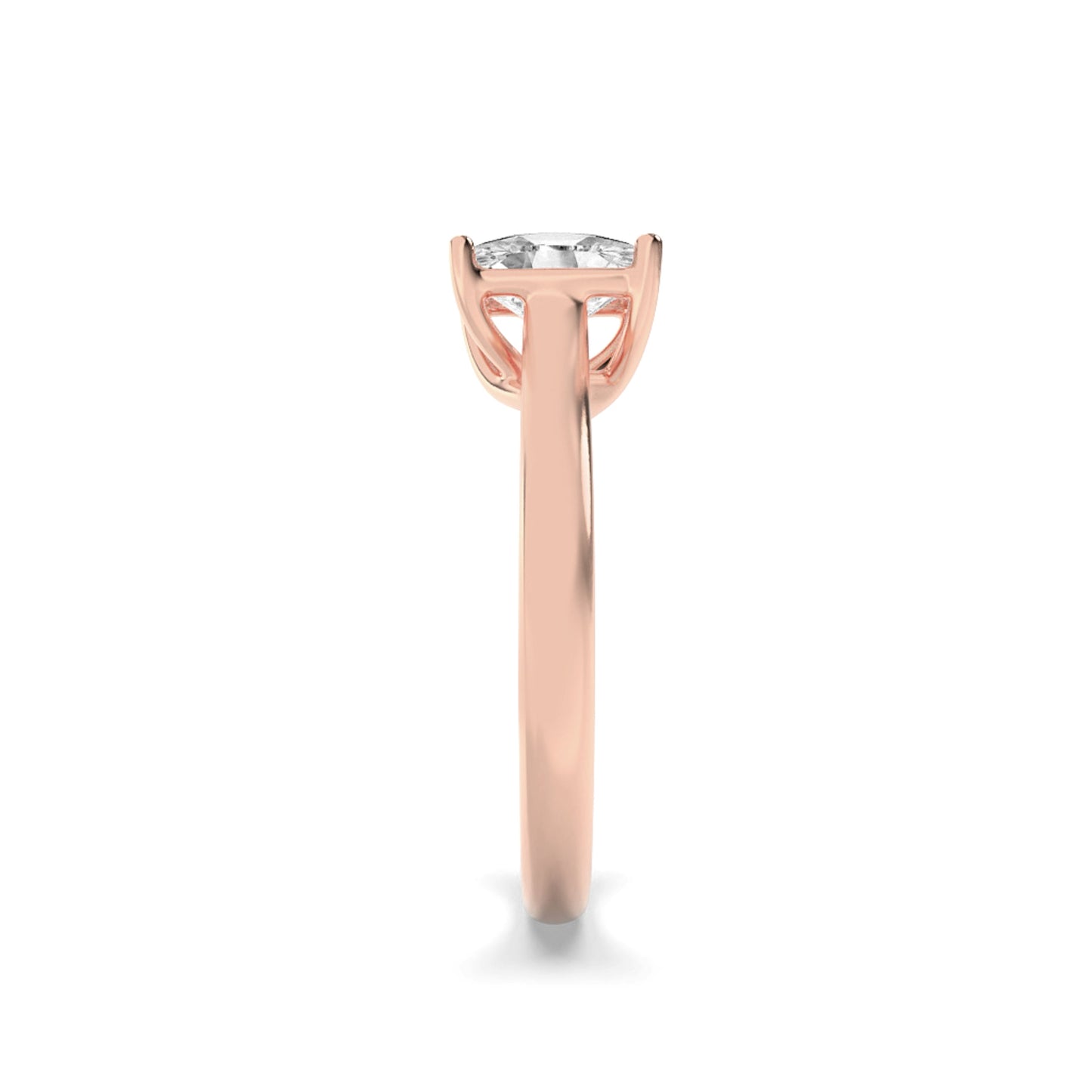 1 Ct Elongated Cushion (F/VS) Lab Grown Diamond Trellis Prong 14K Rose Gold Plain Cathedral Solitaire Engagement Ring