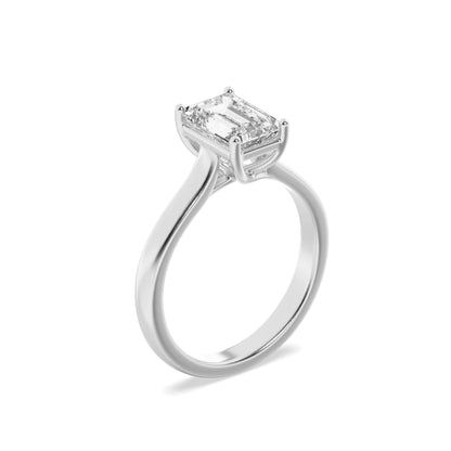 2Cttw Emerald Shaped Lab Grown Diamond (F/VS) Plain Cathedral Trellis Shank Solitaire Engagement Ring in 14K Gold