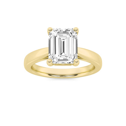 3 Ct Emerald (F/VS) Lab Grown Diamond Trellis Prong 14K Yellow Gold Plain Cathedral Solitaire Engagement Ring