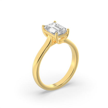 3 Ct Emerald (F/VS) Lab Grown Diamond Trellis Prong 14K Yellow Gold Plain Cathedral Solitaire Engagement Ring