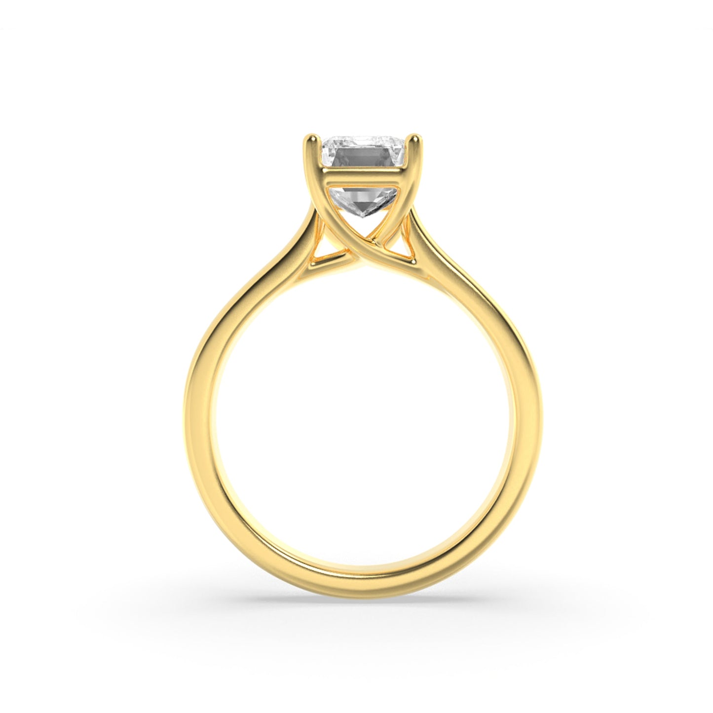 3 Ct Emerald (F/VS) Lab Grown Diamond Trellis Prong 14K Yellow Gold Plain Cathedral Solitaire Engagement Ring