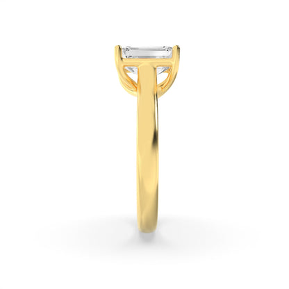 3 Ct Emerald (F/VS) Lab Grown Diamond Trellis Prong 14K Yellow Gold Plain Cathedral Solitaire Engagement Ring