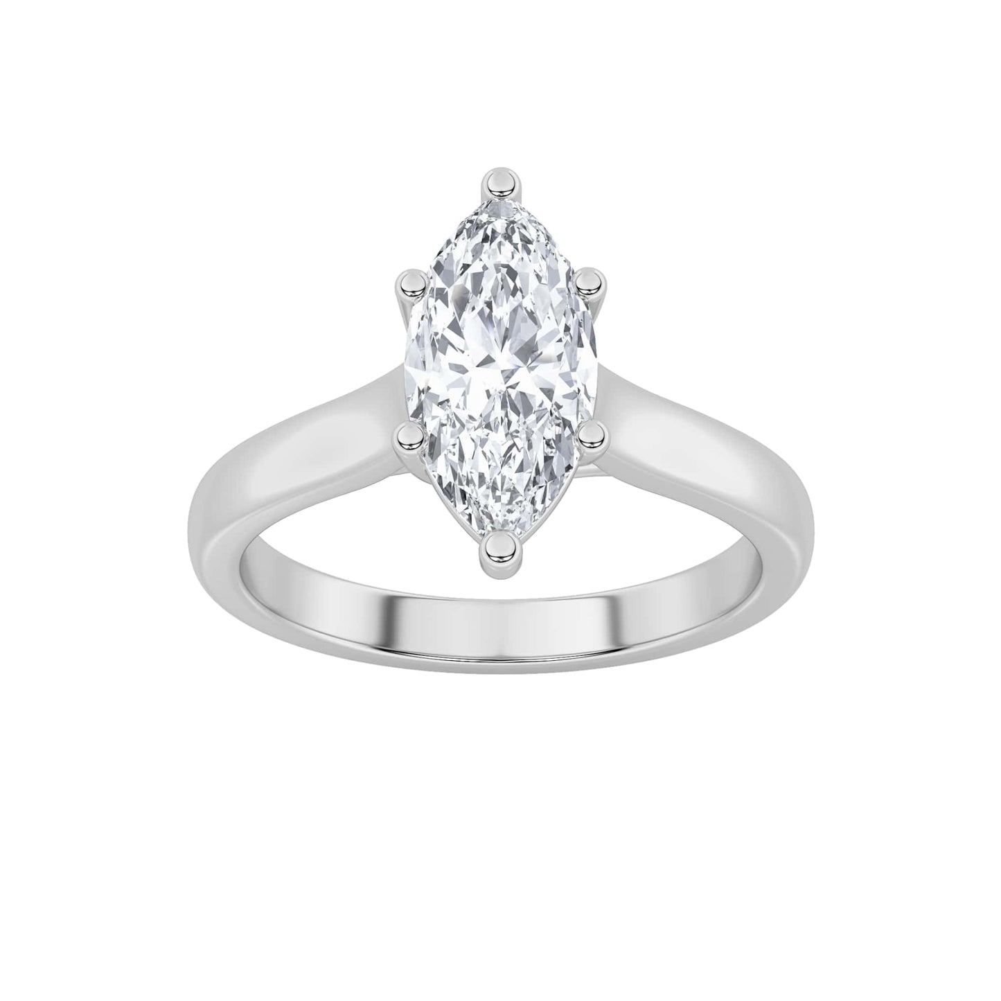 1 Ct Marquise (F/VS) Lab Grown Diamond Trellis Prong 14K White Gold Plain Cathedral Solitaire Engagement Ring