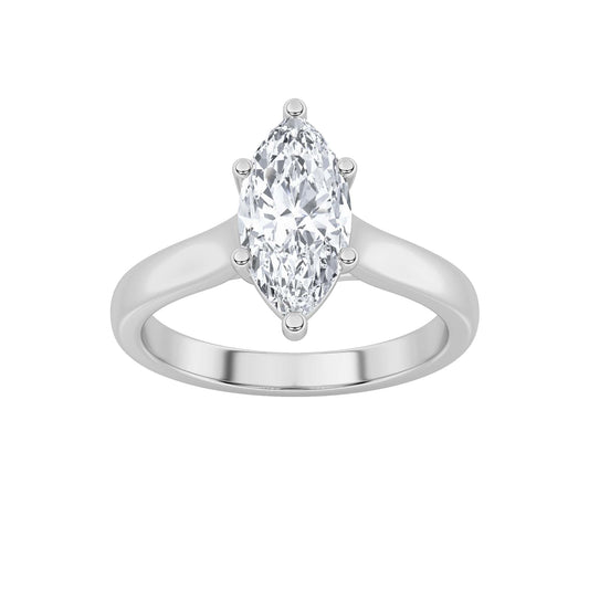 1 Ct Marquise (F/VS) Lab Grown Diamond Trellis Prong 14K White Gold Plain Cathedral Solitaire Engagement Ring