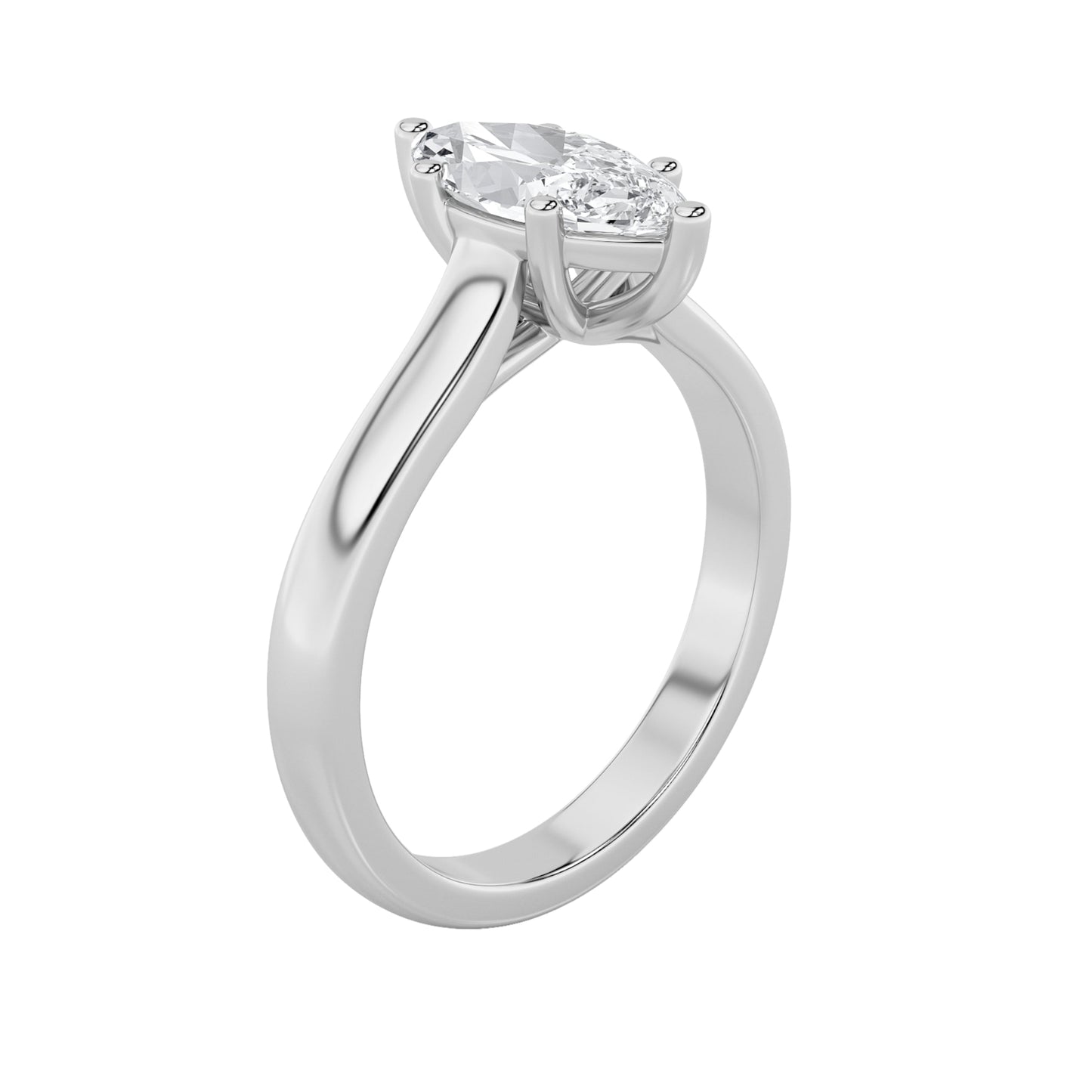 1 Ct Marquise (F/VS) Lab Grown Diamond Trellis Prong 14K White Gold Plain Cathedral Solitaire Engagement Ring