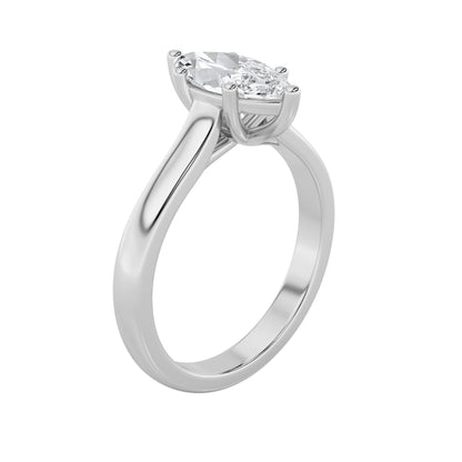 1 Ct Marquise (F/VS) Lab Grown Diamond Trellis Prong 14K White Gold Plain Cathedral Solitaire Engagement Ring