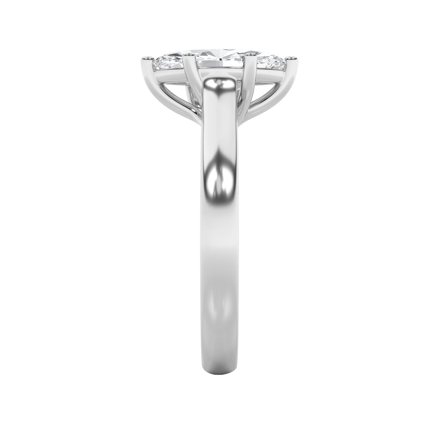1 Ct Marquise (F/VS) Lab Grown Diamond Trellis Prong 14K White Gold Plain Cathedral Solitaire Engagement Ring
