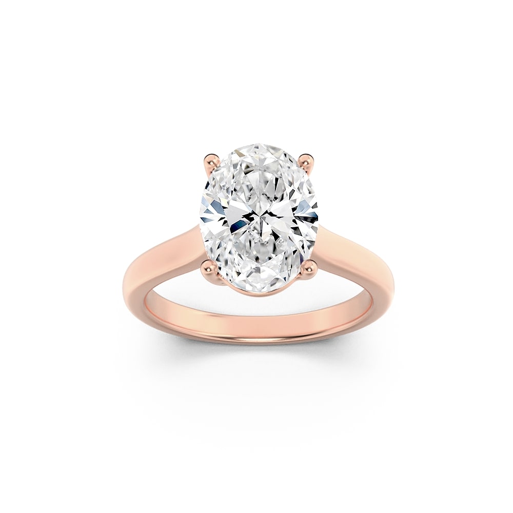 1 Ct Oval (F/VS) Lab Grown Diamond Trellis Prong 14K Rose Gold Plain Cathedral Solitaire Engagement Ring