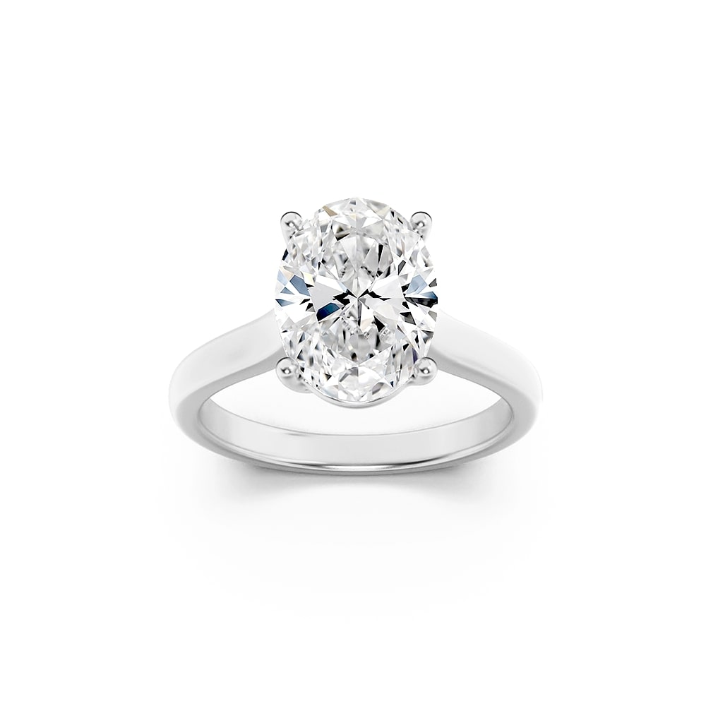 1.5Cttw Oval Shaped Lab Grown Diamond (F/VS) Plain Cathedral Trellis Shank Solitaire Engagement Ringin 14K Gold