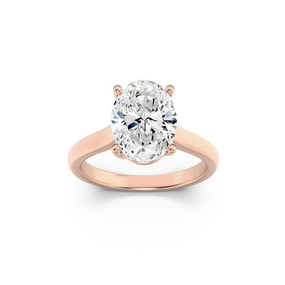 2 Ct Oval (F/VS) Lab Grown Diamond Trellis Prong 14K Rose Gold Plain Cathedral Solitaire Engagement Ring