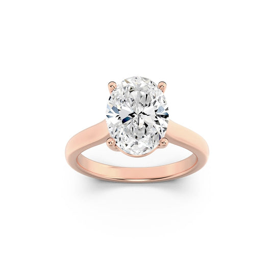 2 Ct Oval (F/VS) Lab Grown Diamond Trellis Prong 14K Rose Gold Plain Cathedral Solitaire Engagement Ring
