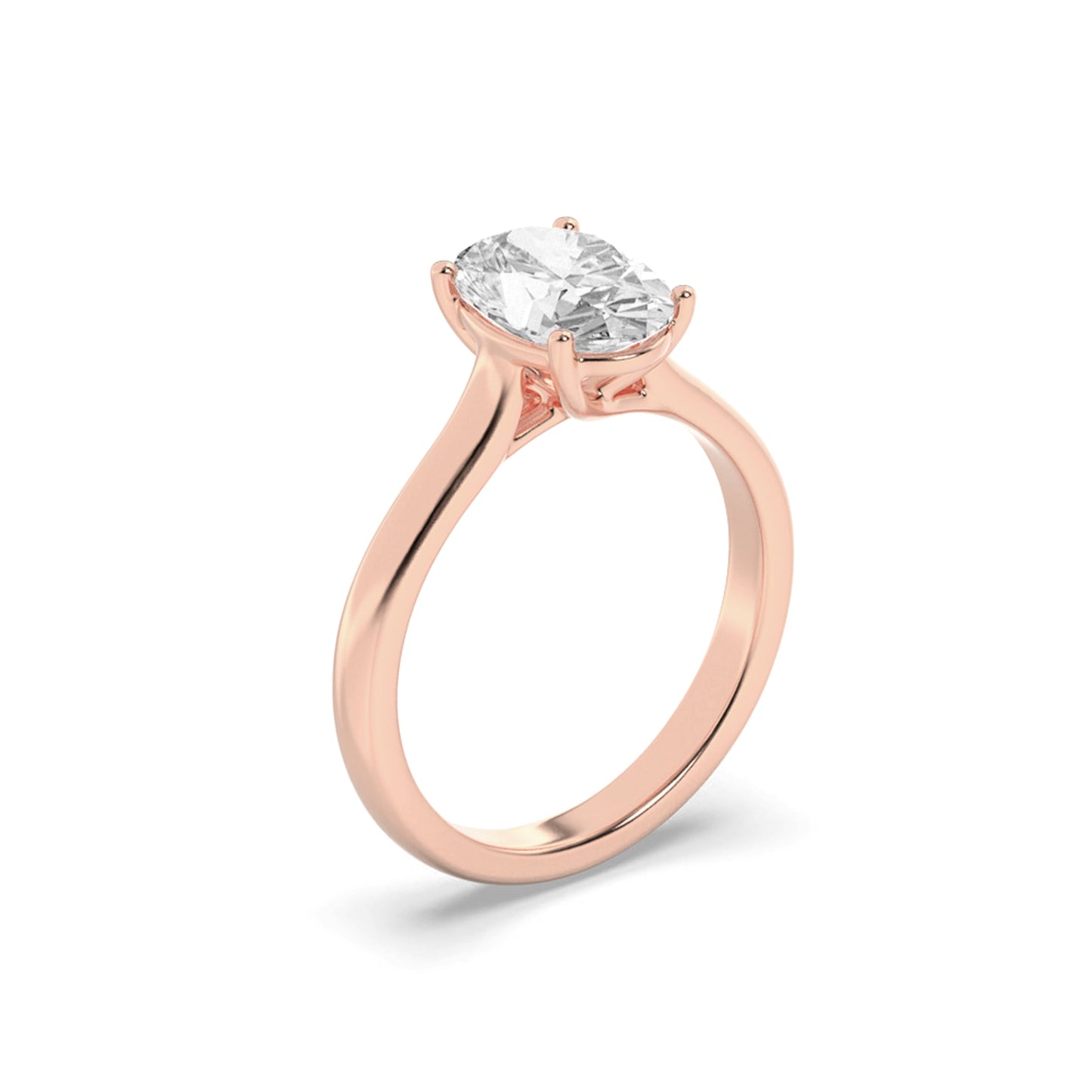 2 Ct Oval (F/VS) Lab Grown Diamond Trellis Prong 14K Rose Gold Plain Cathedral Solitaire Engagement Ring