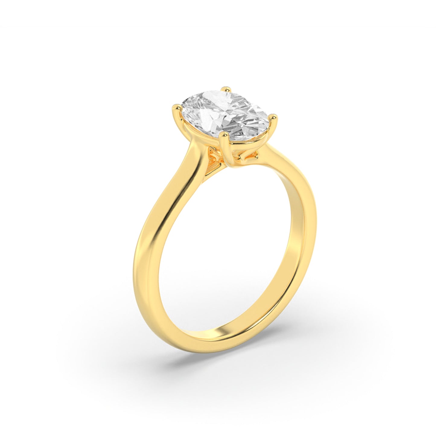 3 Ct Oval (G/VS) Lab Grown Diamond Trellis 14K Yellow Gold Cathedral Solitaire Engagement Ring
