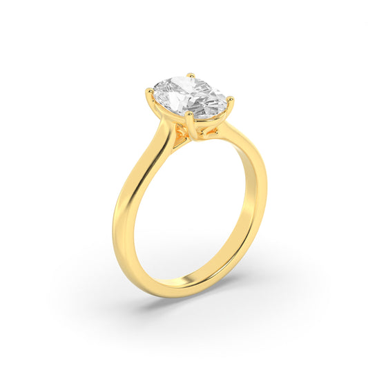 3 Ct Oval (G/VS) Lab Grown Diamond Trellis 14K Yellow Gold Cathedral Solitaire Engagement Ring