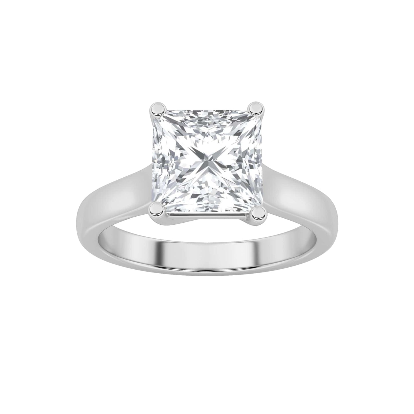 2Cttw Princess Shaped Lab Grown Diamond (F/VS) Plain Cathedral Trellis Shank Solitaire Engagement Ring in 14K Gold