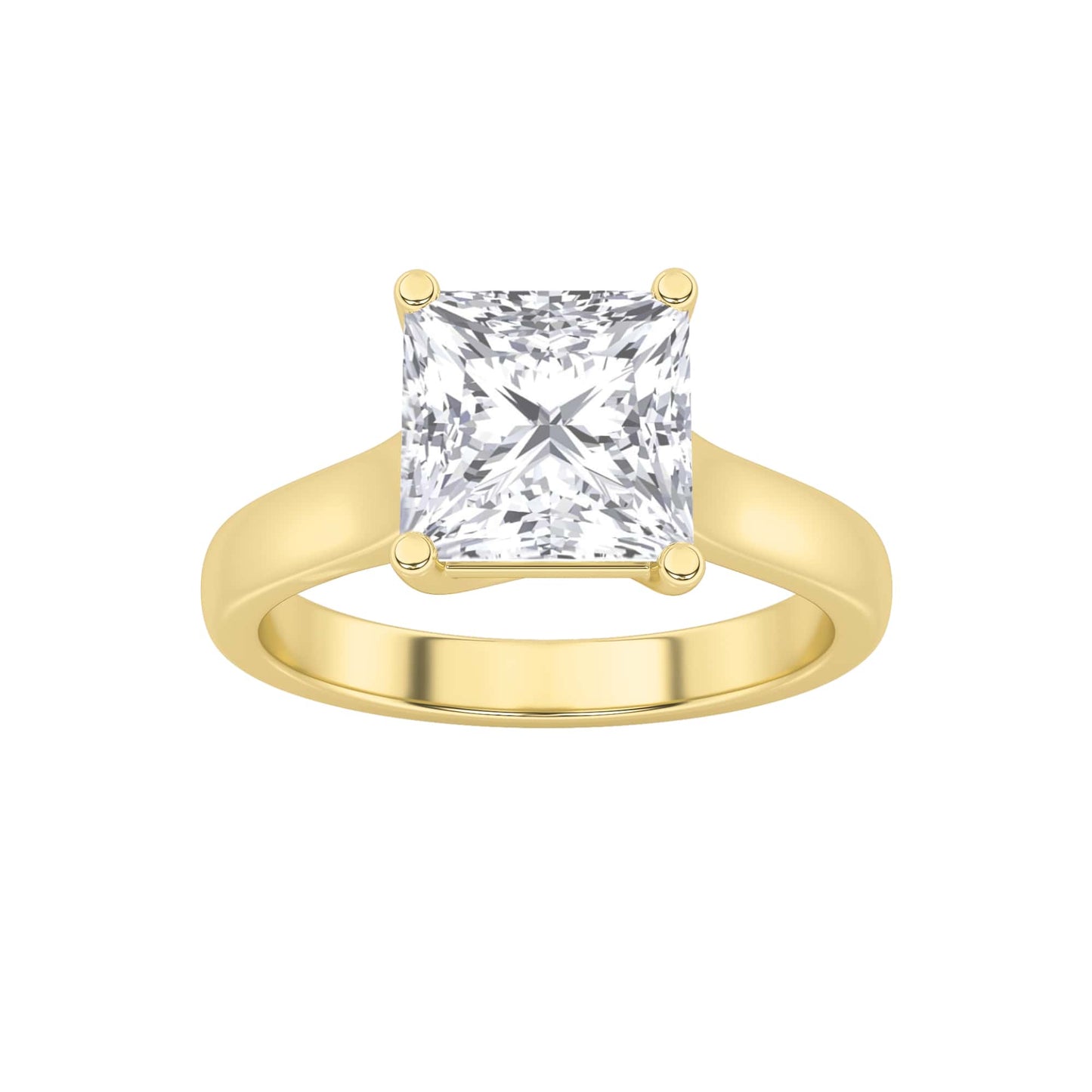 3 Ct Princess (F/VS) Lab Grown Diamond Trellis 14K Yellow Gold Cathedral Solitaire Engagement Ring