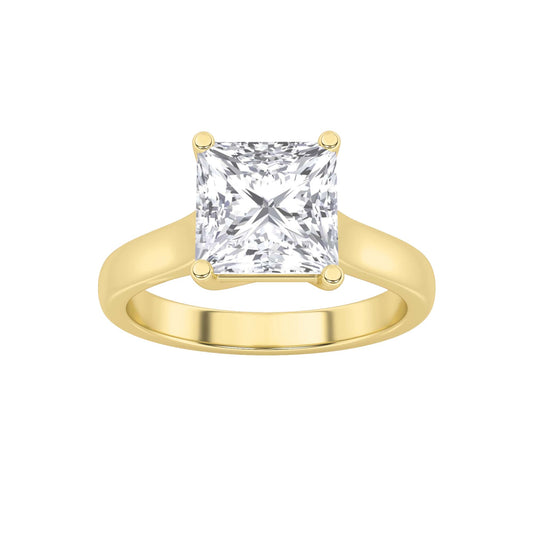 3 Ct Princess (F/VS) Lab Grown Diamond Trellis 14K Yellow Gold Cathedral Solitaire Engagement Ring