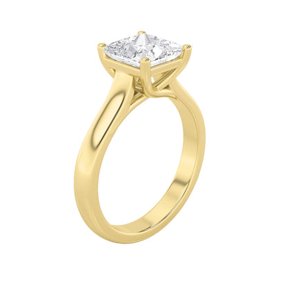 3 Ct Princess (F/VS) Lab Grown Diamond Trellis 14K Yellow Gold Cathedral Solitaire Engagement Ring