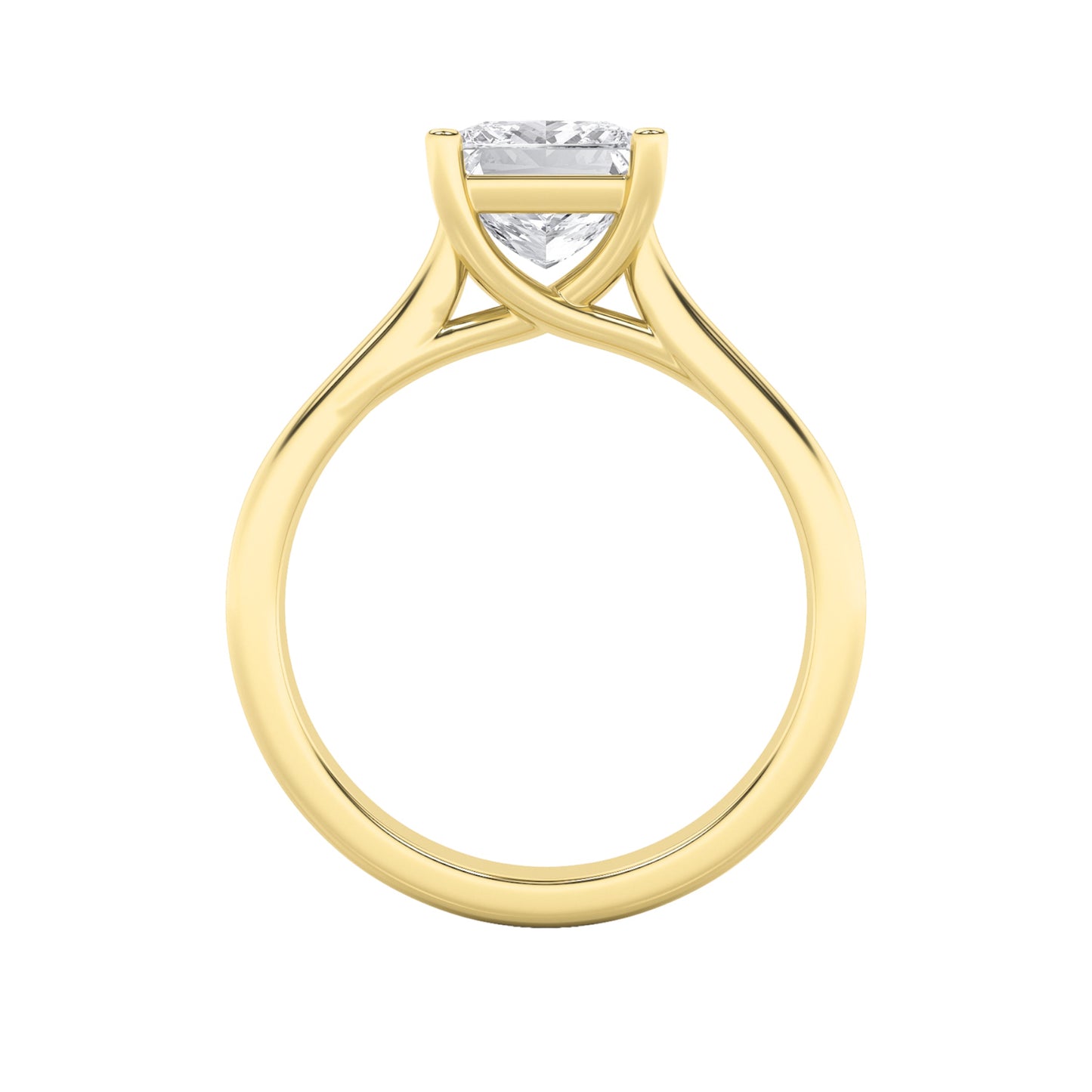 3 Ct Princess (F/VS) Lab Grown Diamond Trellis 14K Yellow Gold Cathedral Solitaire Engagement Ring