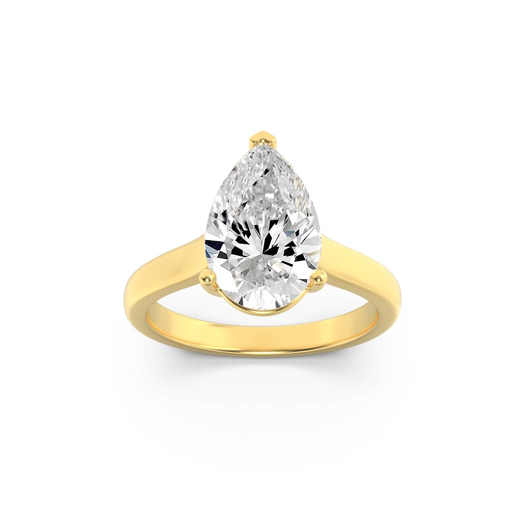1 Ct Pear (G/VS) Lab Grown Diamond Trellis V-Prong 14K Yellow Gold Cathedral Solitaire Engagement Ring