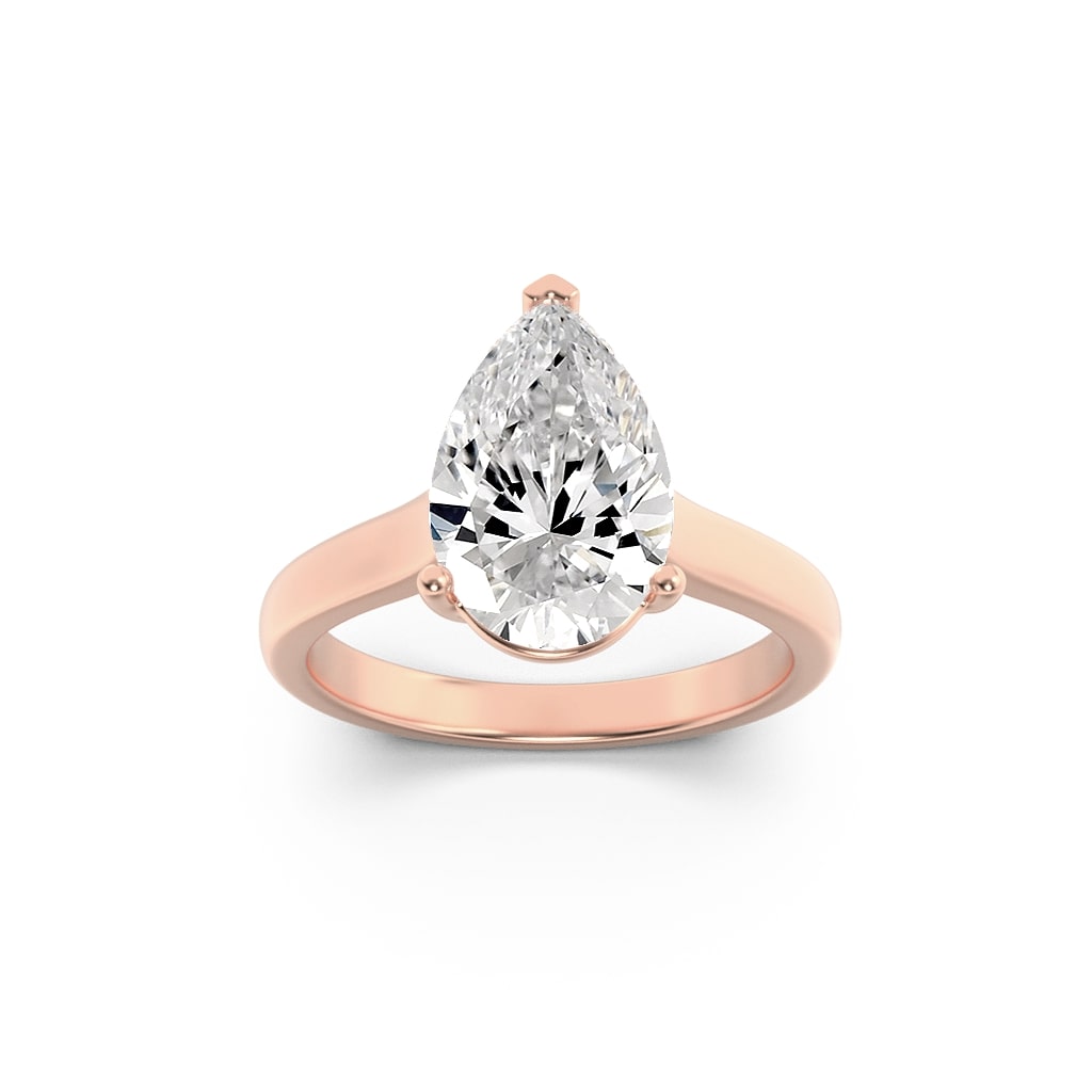 1 Ct Pear (G/VS) Lab Grown Diamond Trellis V-Prong 14K Rose Gold Cathedral Solitaire Engagement Ring