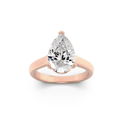 1 Ct Pear (G/VS) Lab Grown Diamond Trellis V-Prong 14K Rose Gold Cathedral Solitaire Engagement Ring