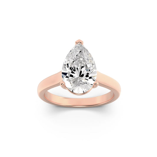 1 Ct Pear (G/VS) Lab Grown Diamond Trellis V-Prong 14K Rose Gold Cathedral Solitaire Engagement Ring